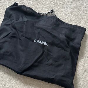 CHANEL Black Fabric Tote with Chain Accent